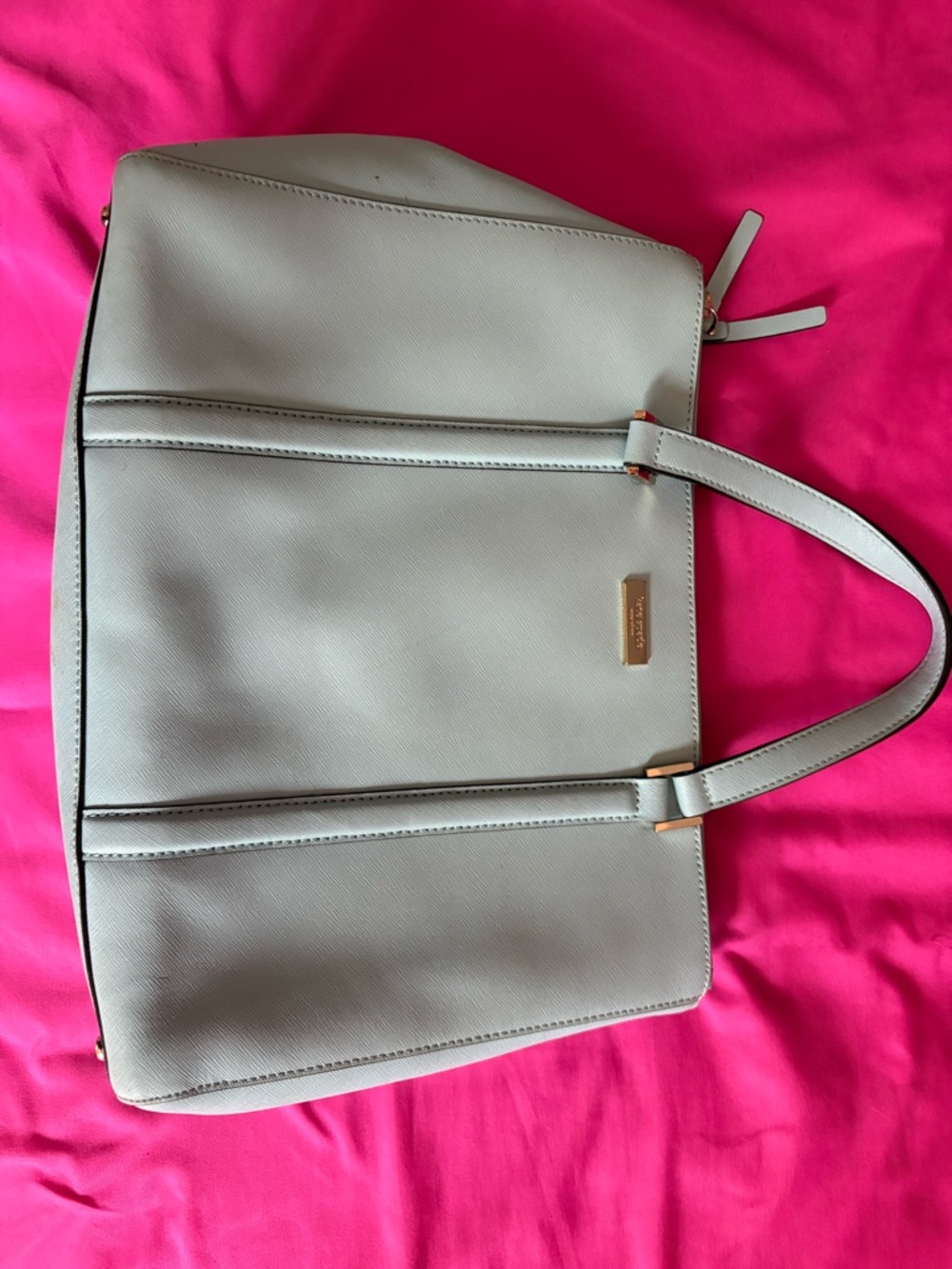 kate spade blue leather tote with gold hardware